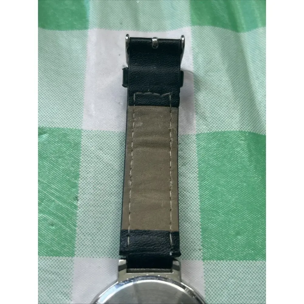 Silver Tone Black Dial Vegan Leather Women’s Quartz Watch